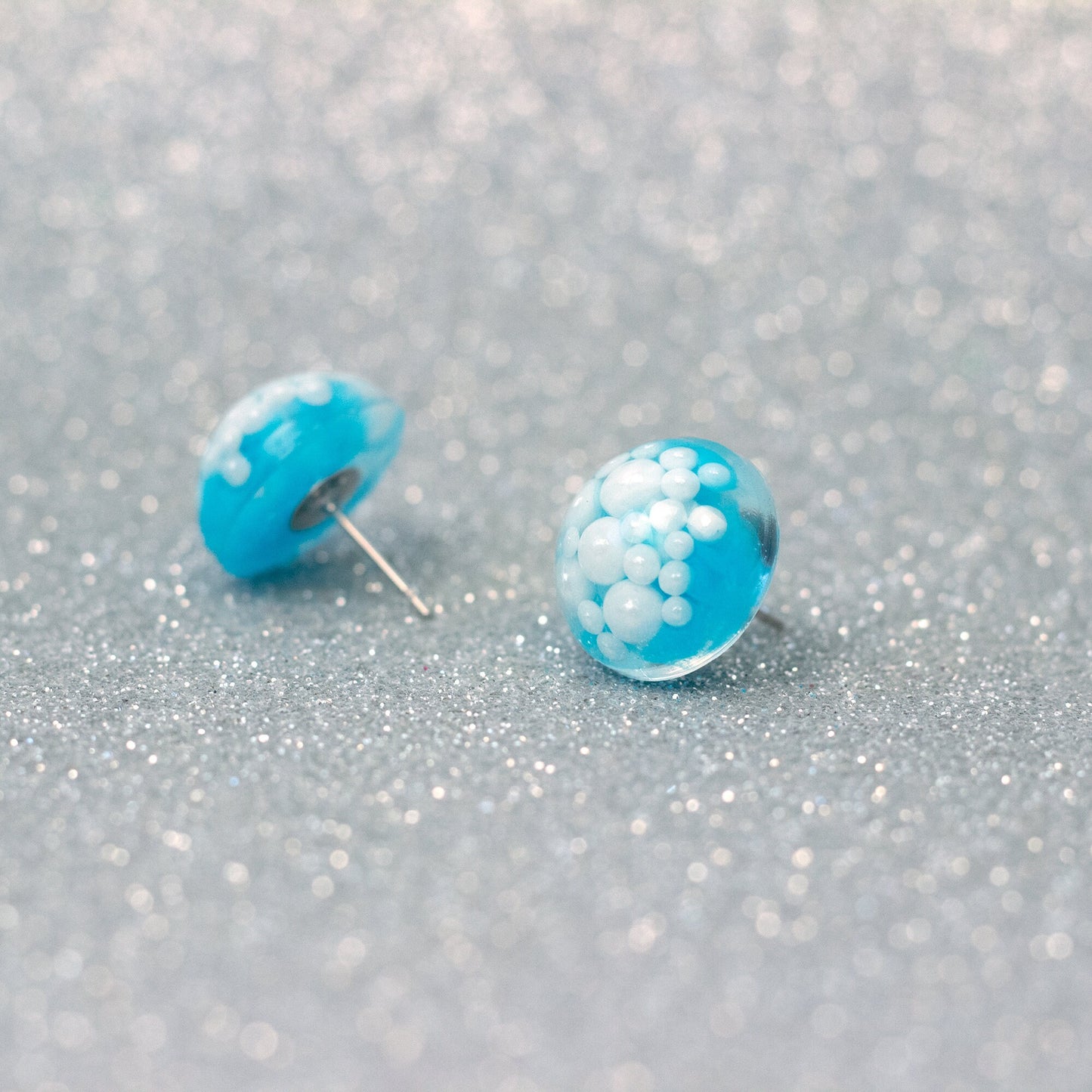 Blue Statement Earrings with Faux Pearls