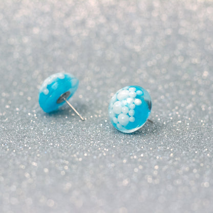 Blue Statement Earrings with Faux Pearls