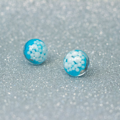 Blue Statement Earrings with Faux Pearls