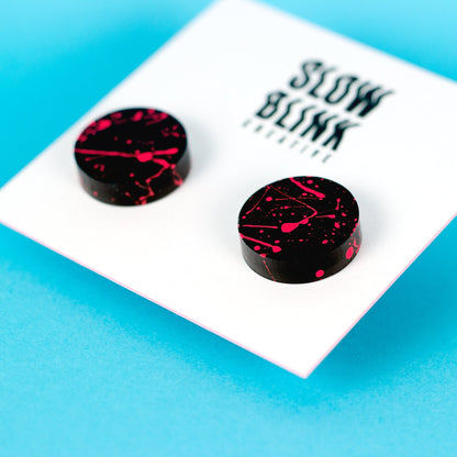 80s Neon Earrings / Pink + Black