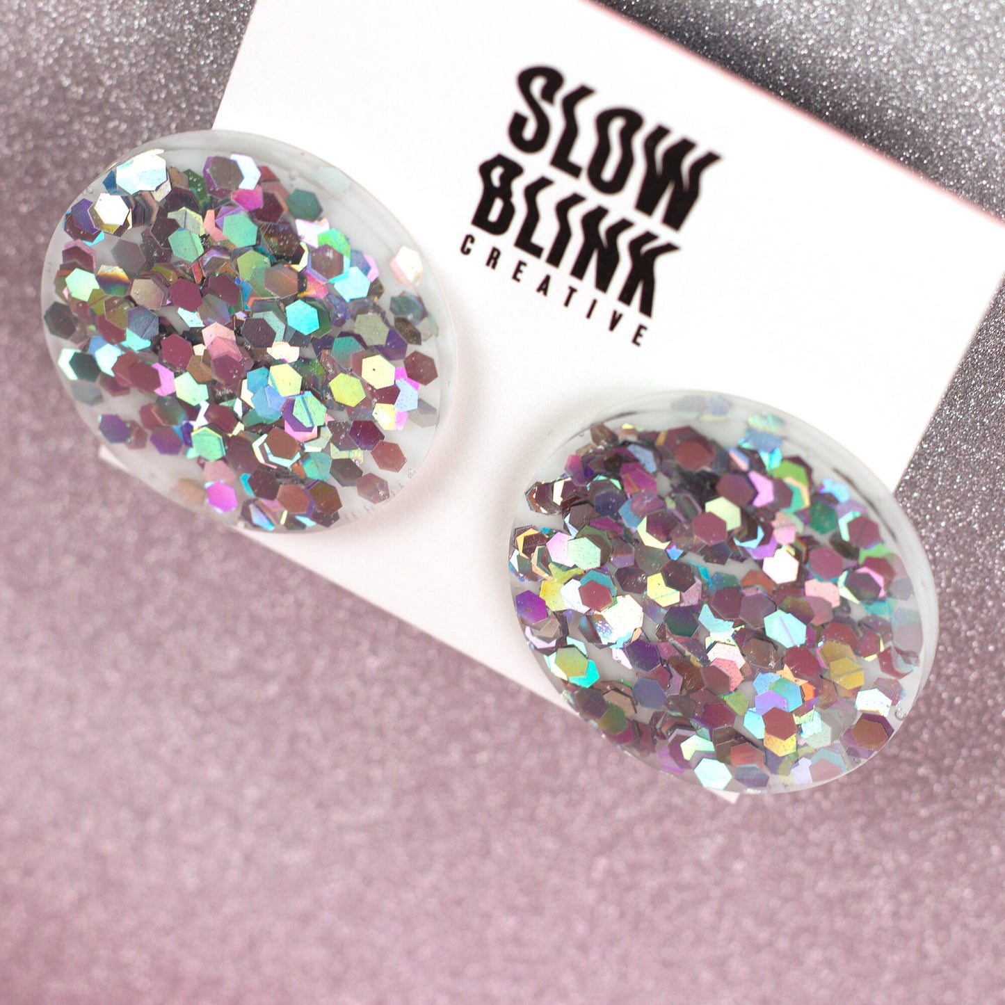 Holographic Silver Disco Ball Earrings