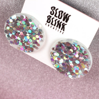 Holographic Silver Disco Ball Earrings