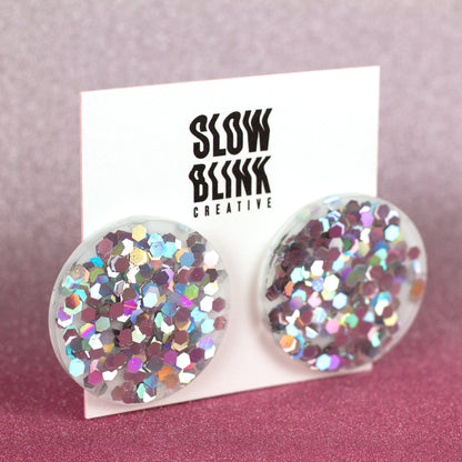 Holographic Silver Disco Ball Earrings