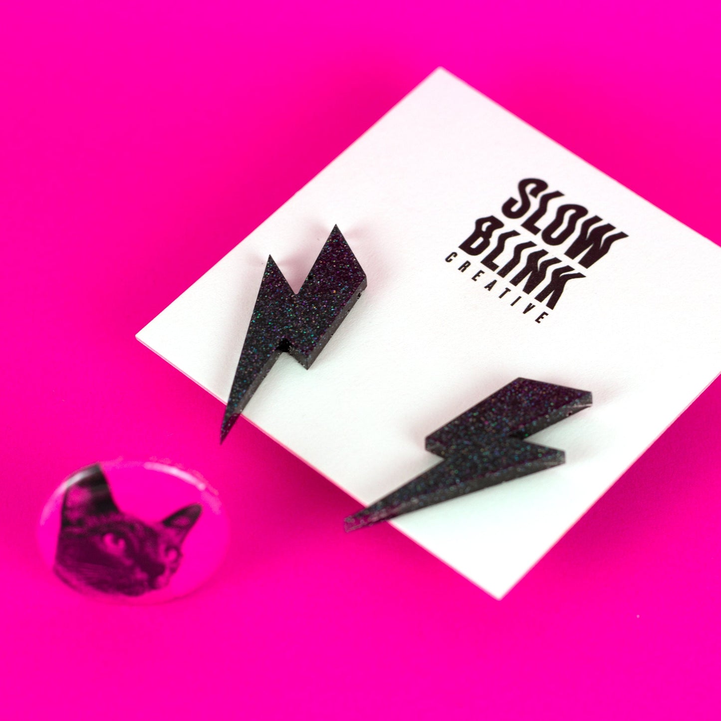 Medium Lightning Bolt Earrings / Black Holographic Earrings