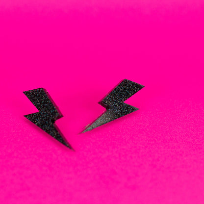 Medium Lightning Bolt Earrings / Black Holographic Earrings