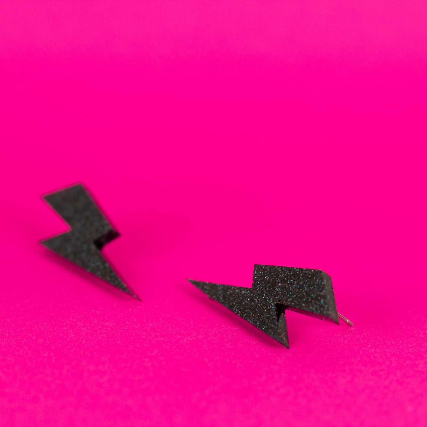 Medium Lightning Bolt Earrings / Black Holographic Earrings