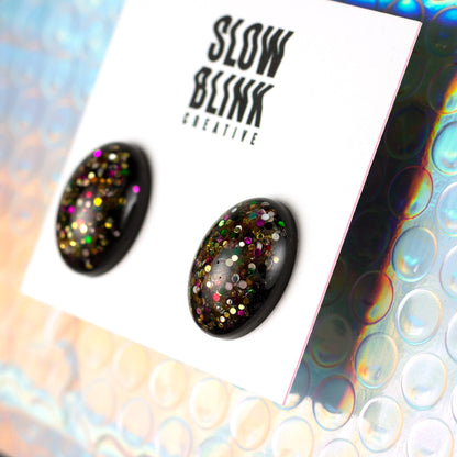 Oval Rainbow Glitter Earrings