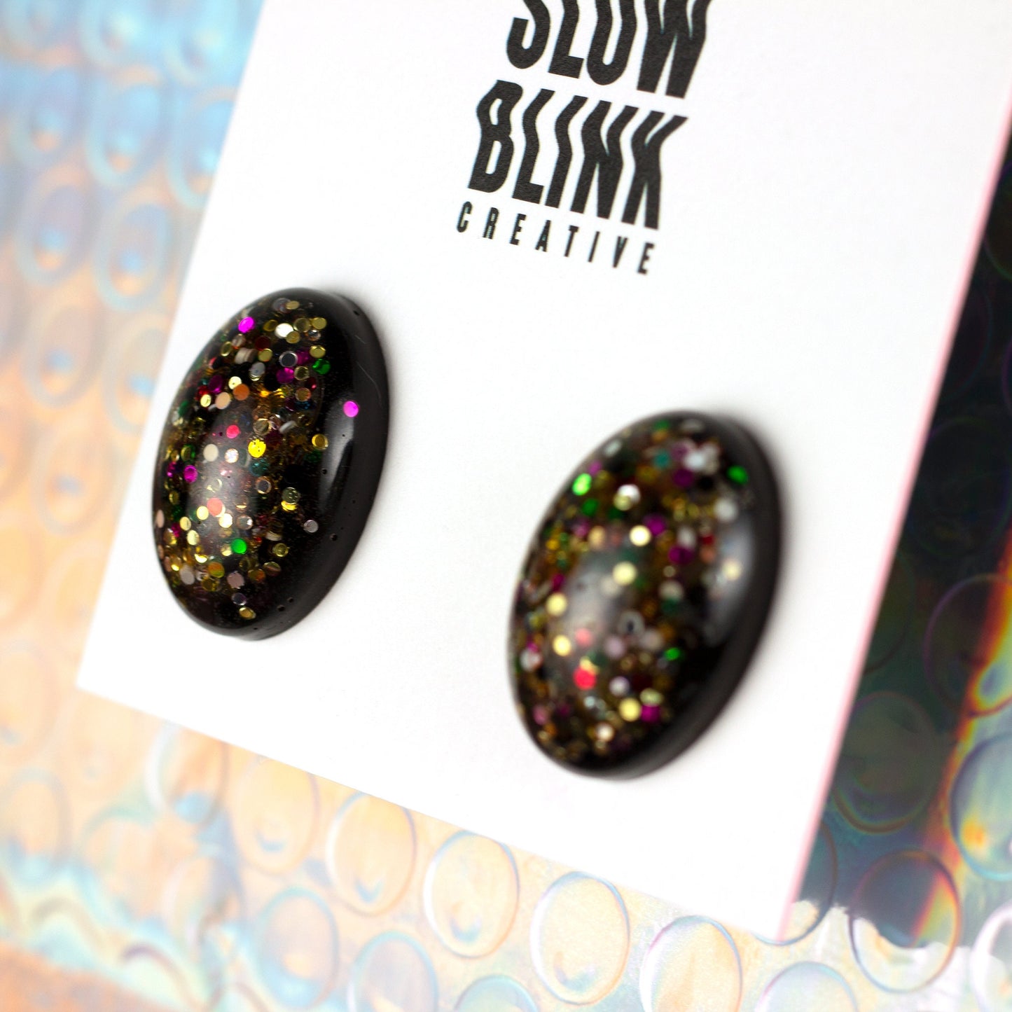 Oval Rainbow Glitter Earrings