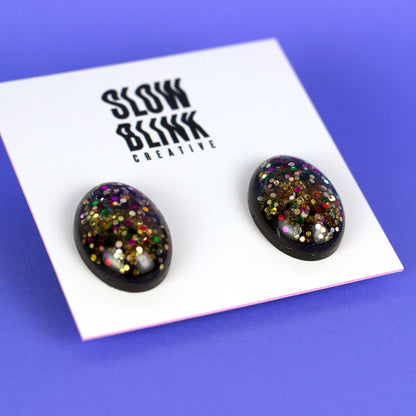 Oval Rainbow Glitter Earrings