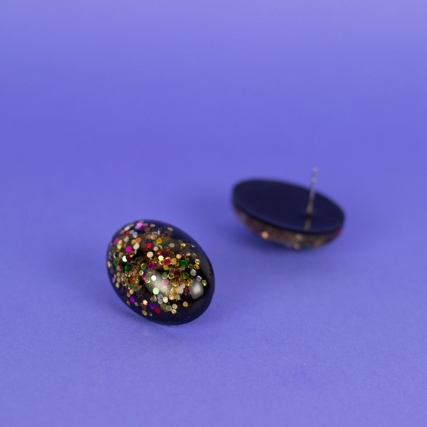 Oval Rainbow Glitter Earrings