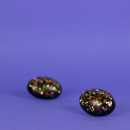 Oval Rainbow Glitter Earrings