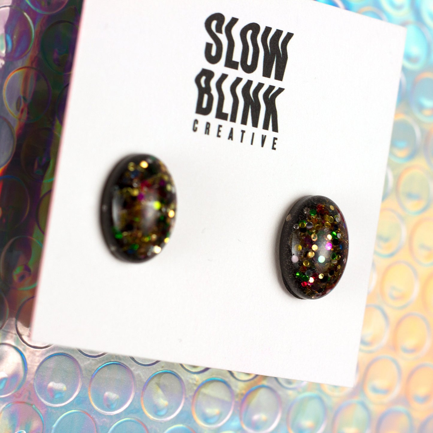 Oval Rainbow Glitter Earrings