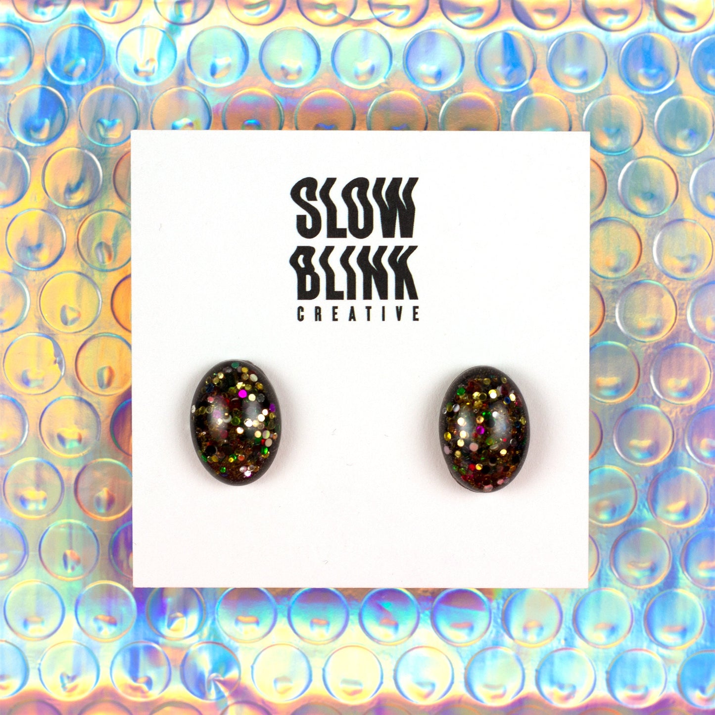 Oval Rainbow Glitter Earrings