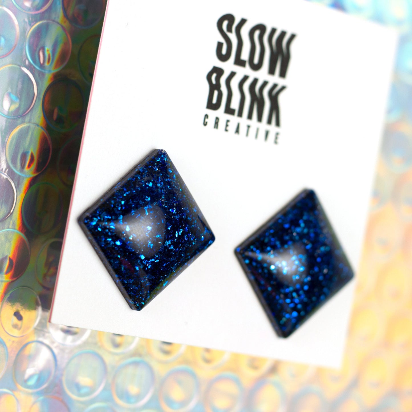 Royal Blue Square Retro Earrings