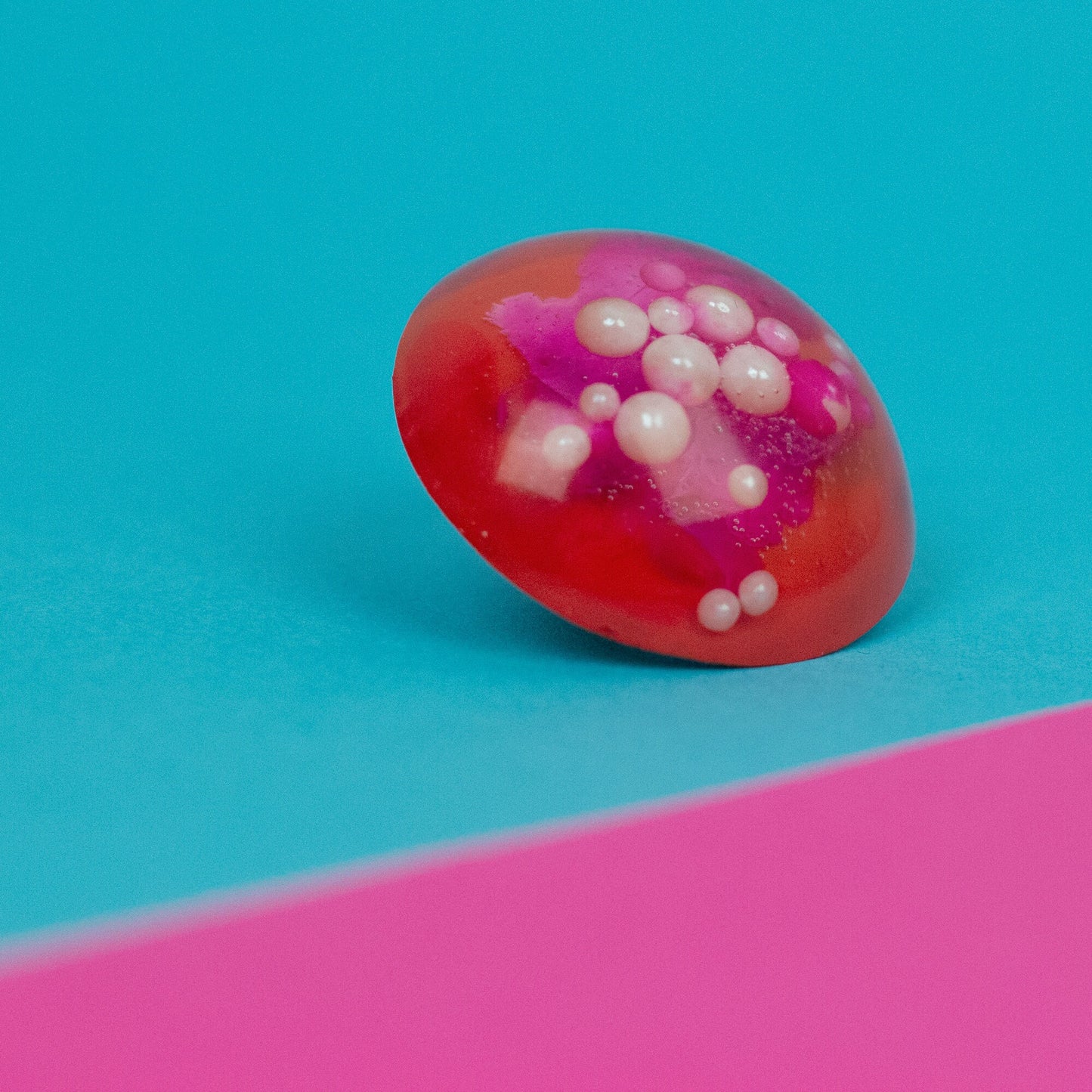 Pink + Orange Lapel Pin Brooch with Faux Pearls