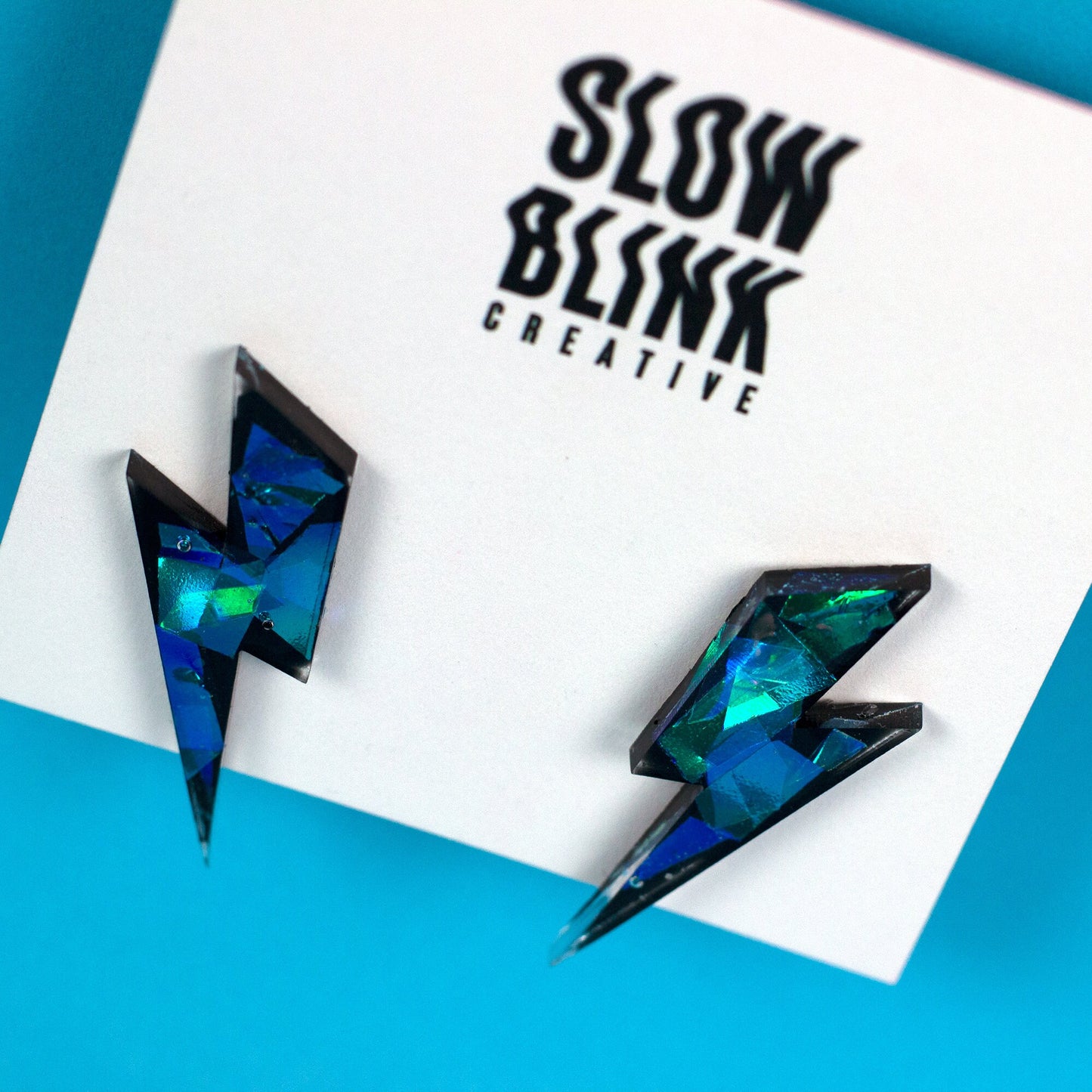 Medium Lightning Bolt Earrings / Black Iridescent Earrings