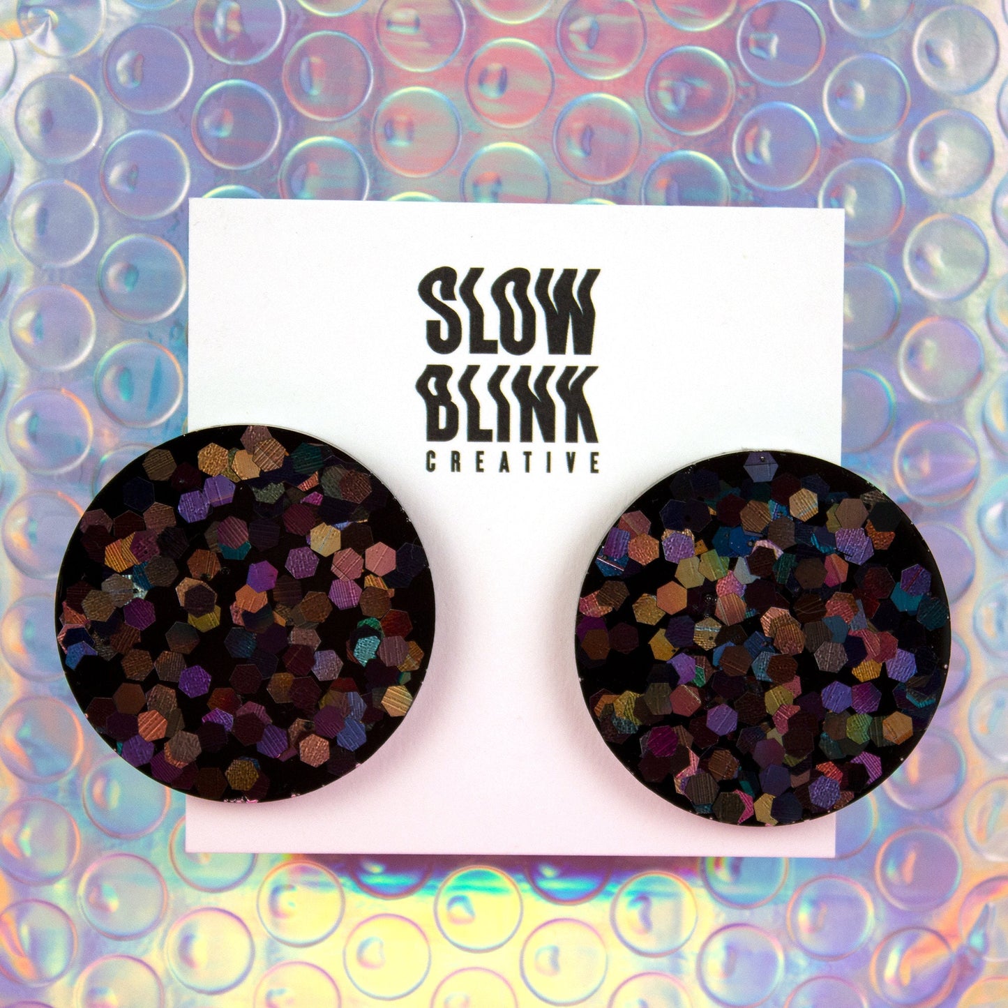 Black Glitter Retro Earrings