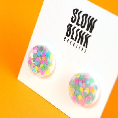 Iridescent Rainbow Confetti Earrings