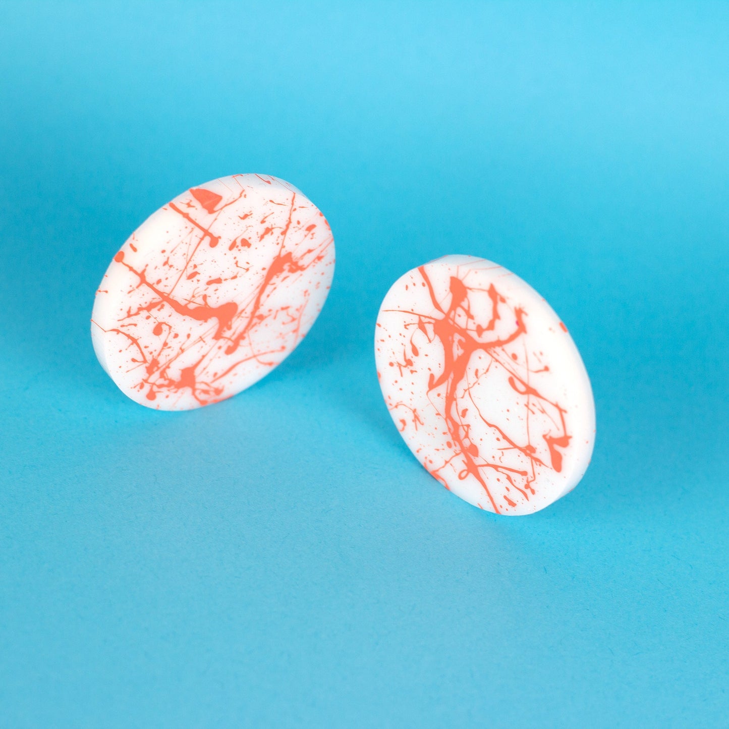 Large Disc Statement Earrings / Coral/Orange & White