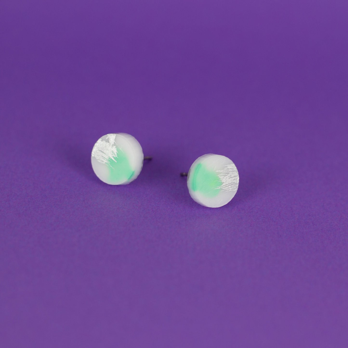 Hand Painted Mint Green + Silver Unisex Earrings