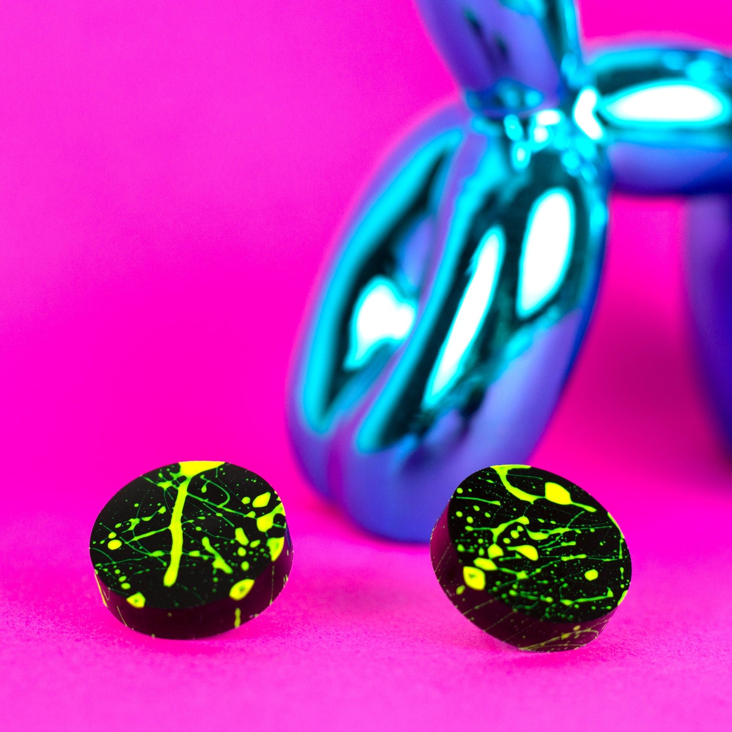 80s Neon Earrings / Yellow + Black