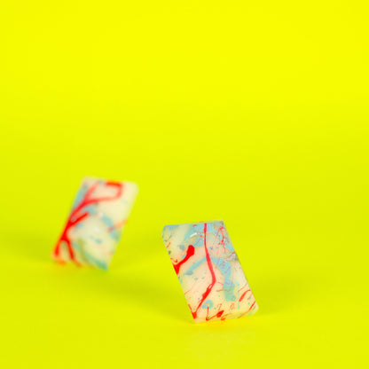 Matte Jewel Edgy Earrings / White, Neon Pink, Silver + Powder Blue