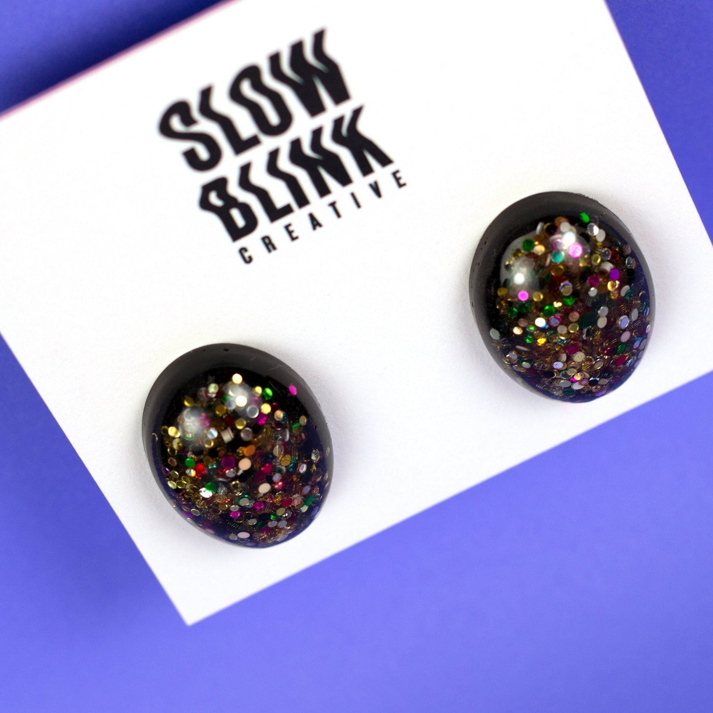 Oval Rainbow Glitter Earrings