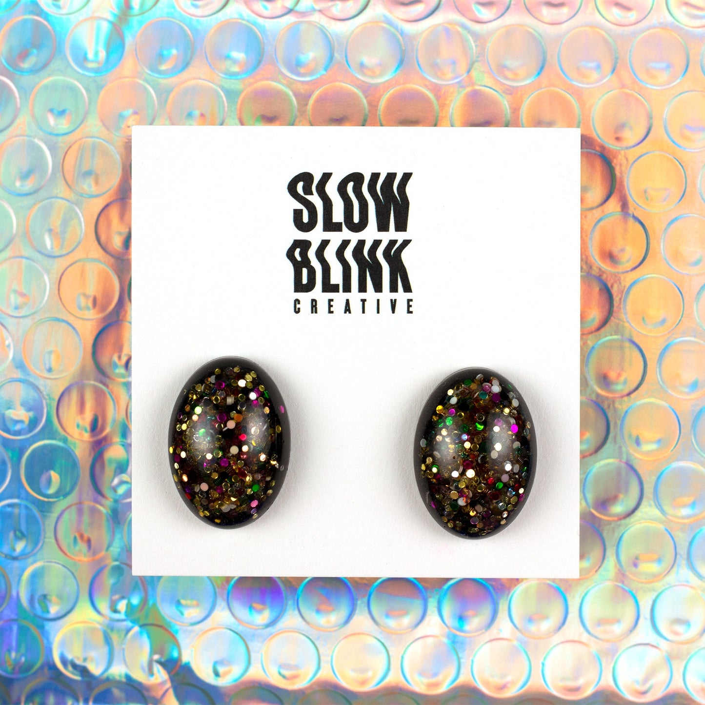 Oval Rainbow Glitter Earrings