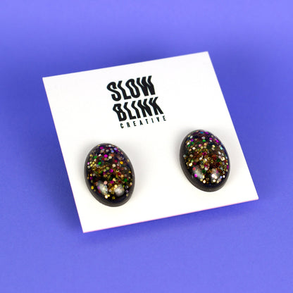 Oval Rainbow Glitter Earrings