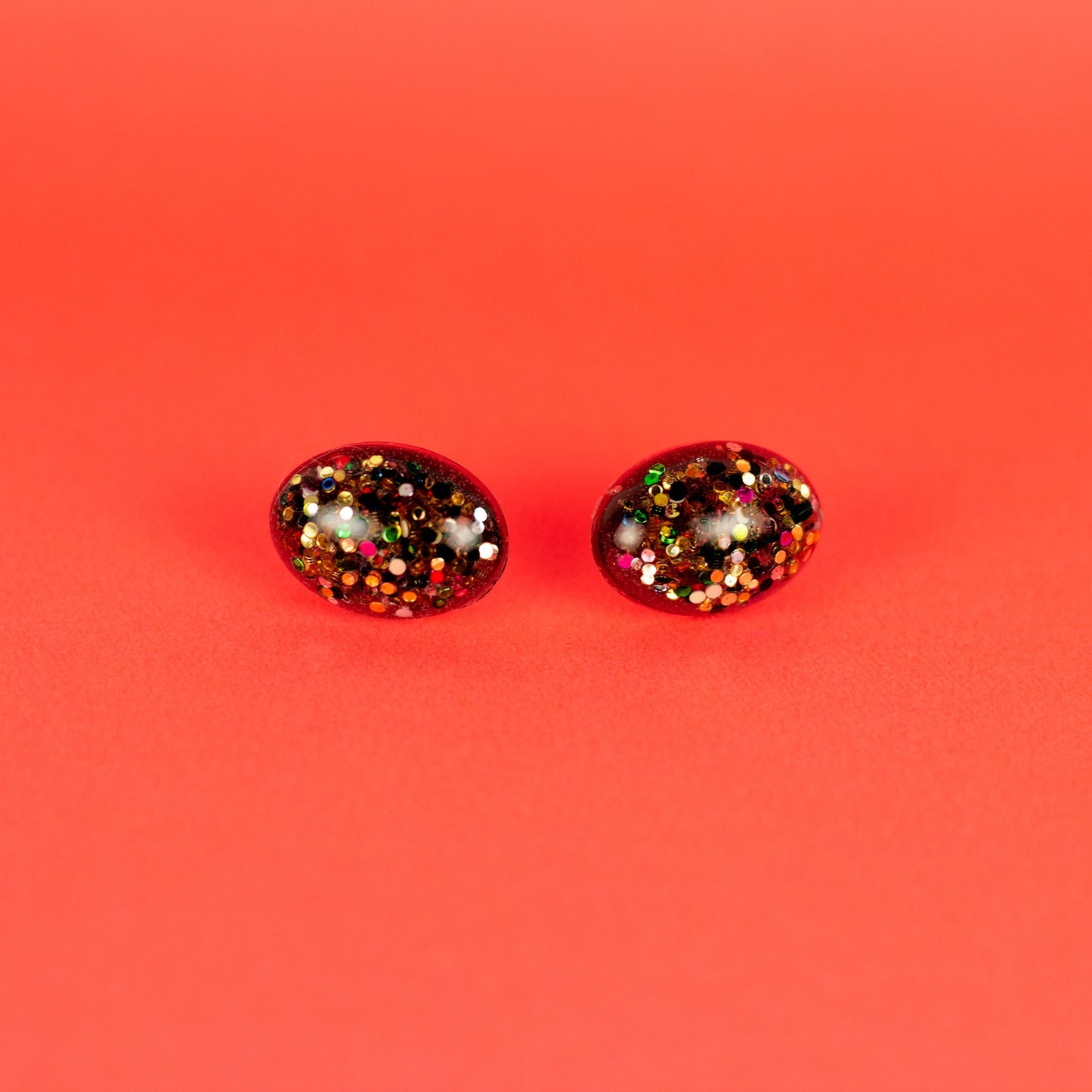 Oval Rainbow Glitter Earrings