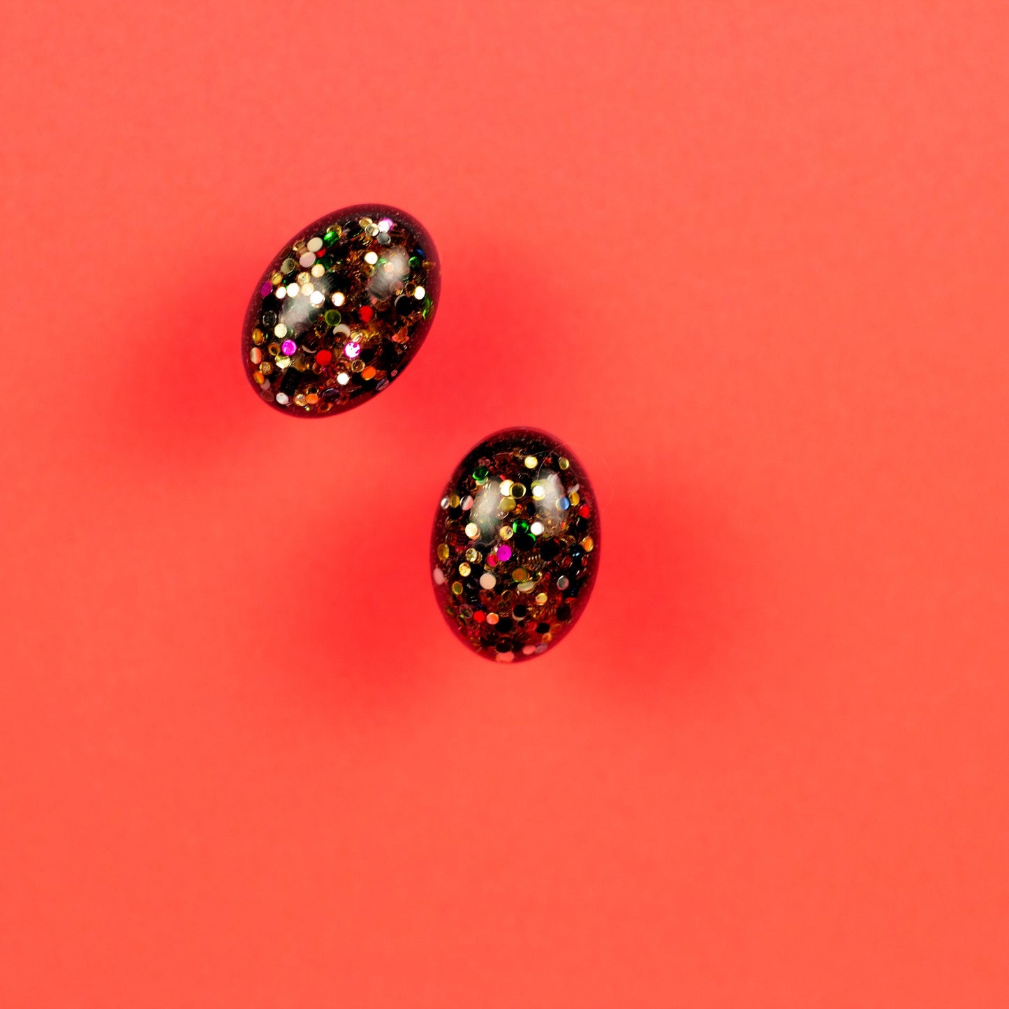 Oval Rainbow Glitter Earrings