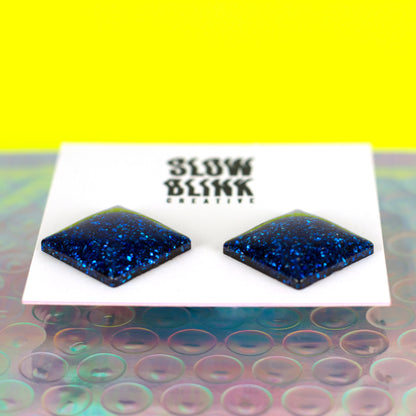 Royal Blue Square Retro Earrings