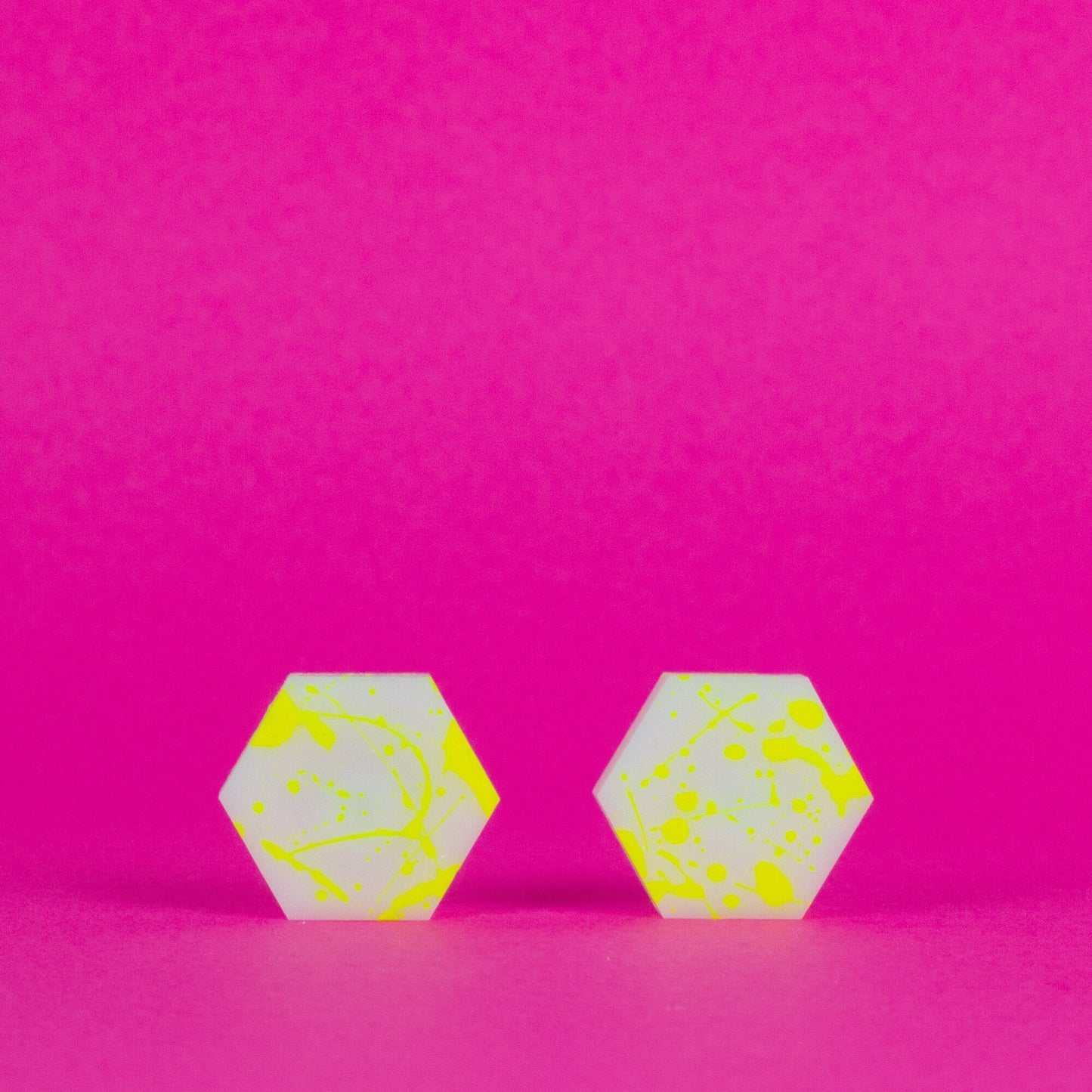 Hexagon Earrings / White + Yellow Neon