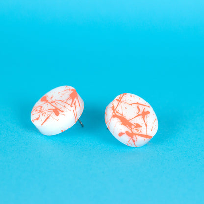 Retro Earrings / Coral, Orange + White