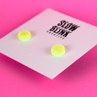 Yellow Glitter Stud Earrings (0.4")