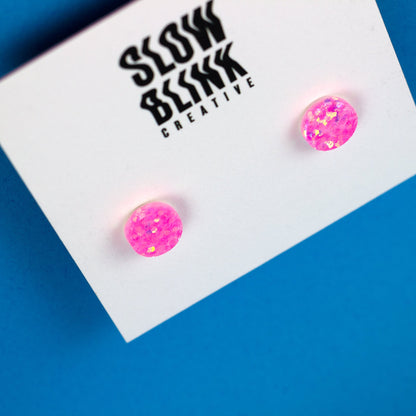 Bubblegum Pink Glitter Stud Earrings