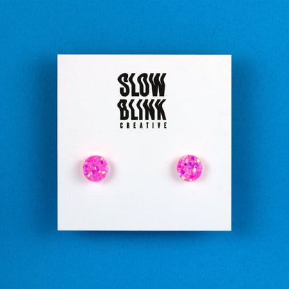 Bubblegum Pink Glitter Stud Earrings