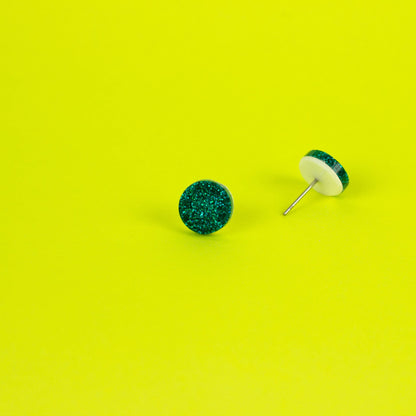 Teal Glitter Stud Earrings (0.4")