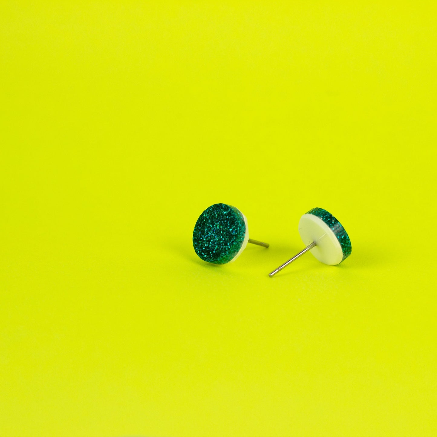 Teal Glitter Stud Earrings (0.4")