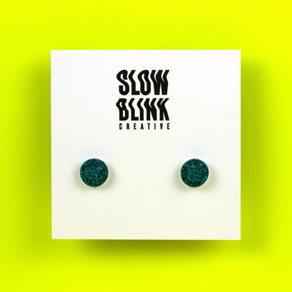 Teal Glitter Stud Earrings (0.4")