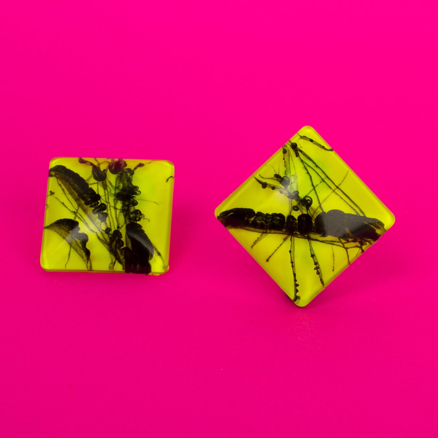 80s Neon Earrings / Yellow + Black