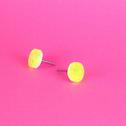 Yellow Glitter Stud Earrings (0.4")