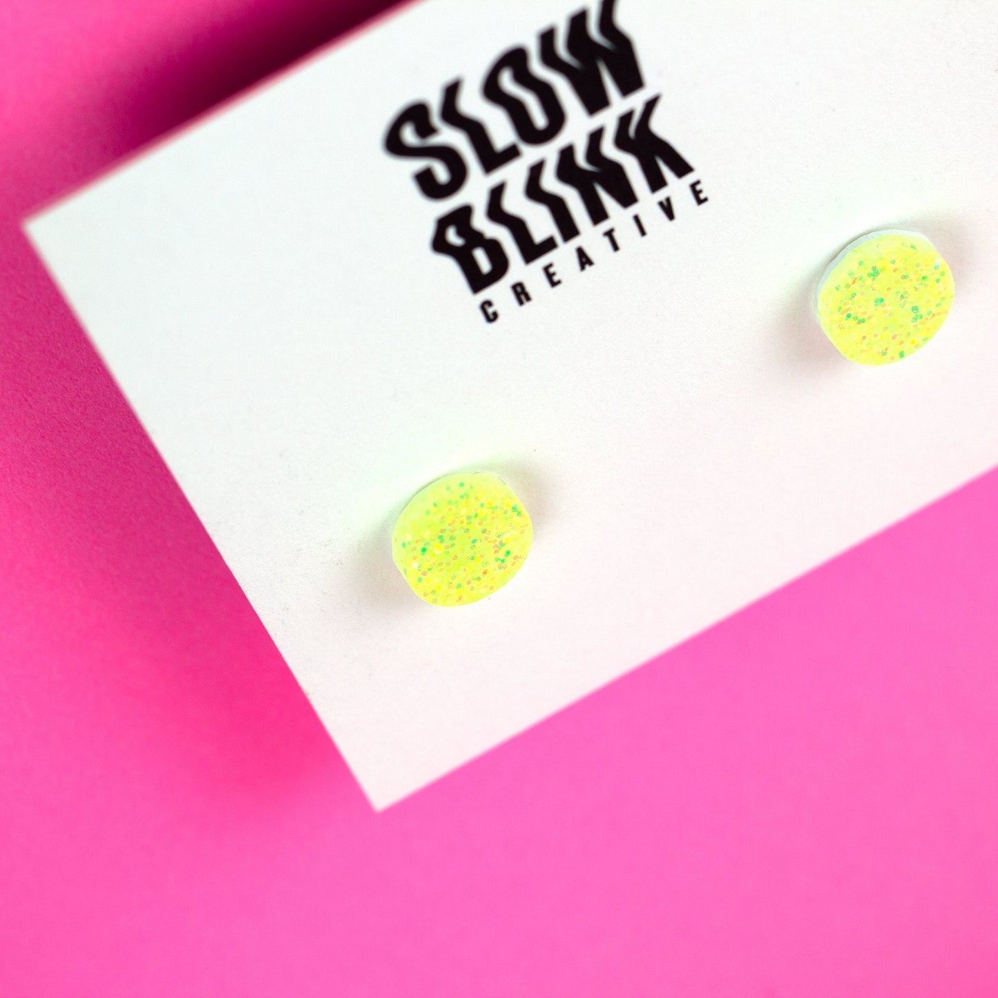 Yellow Glitter Stud Earrings (0.4")