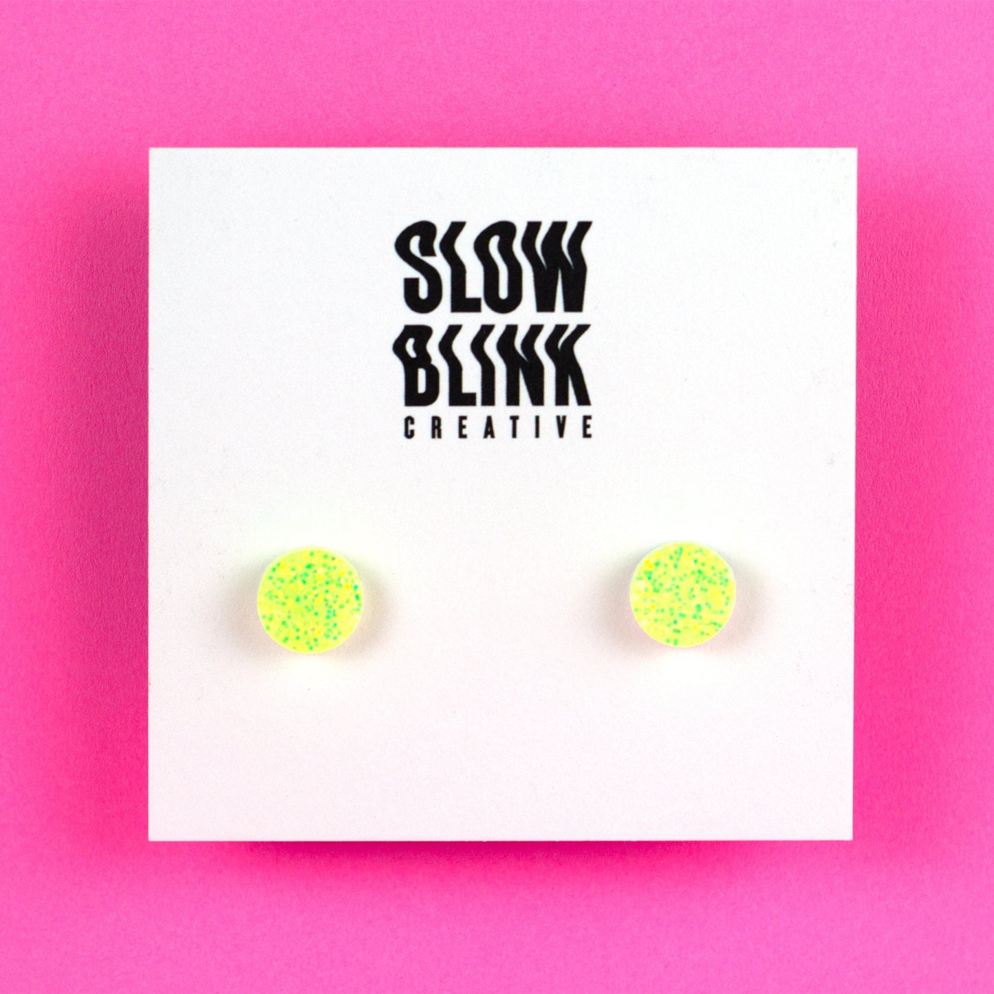 Yellow Glitter Stud Earrings (0.4")