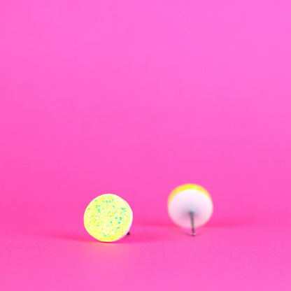 Yellow Glitter Stud Earrings (0.4")