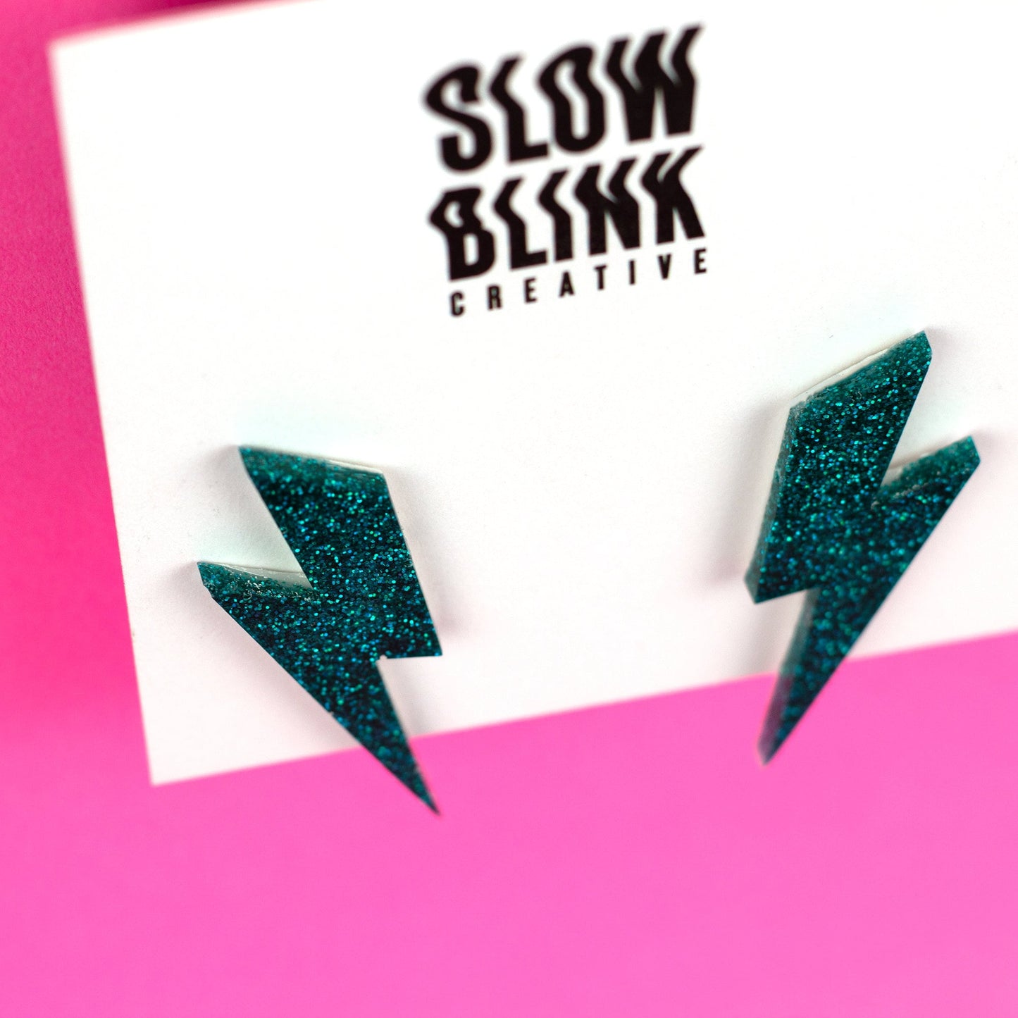 Medium Teal Glitter Lightning Bolt Earrings