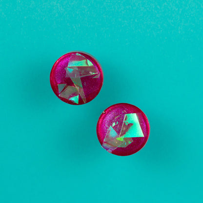 Iridescent Pink Stud Earrings