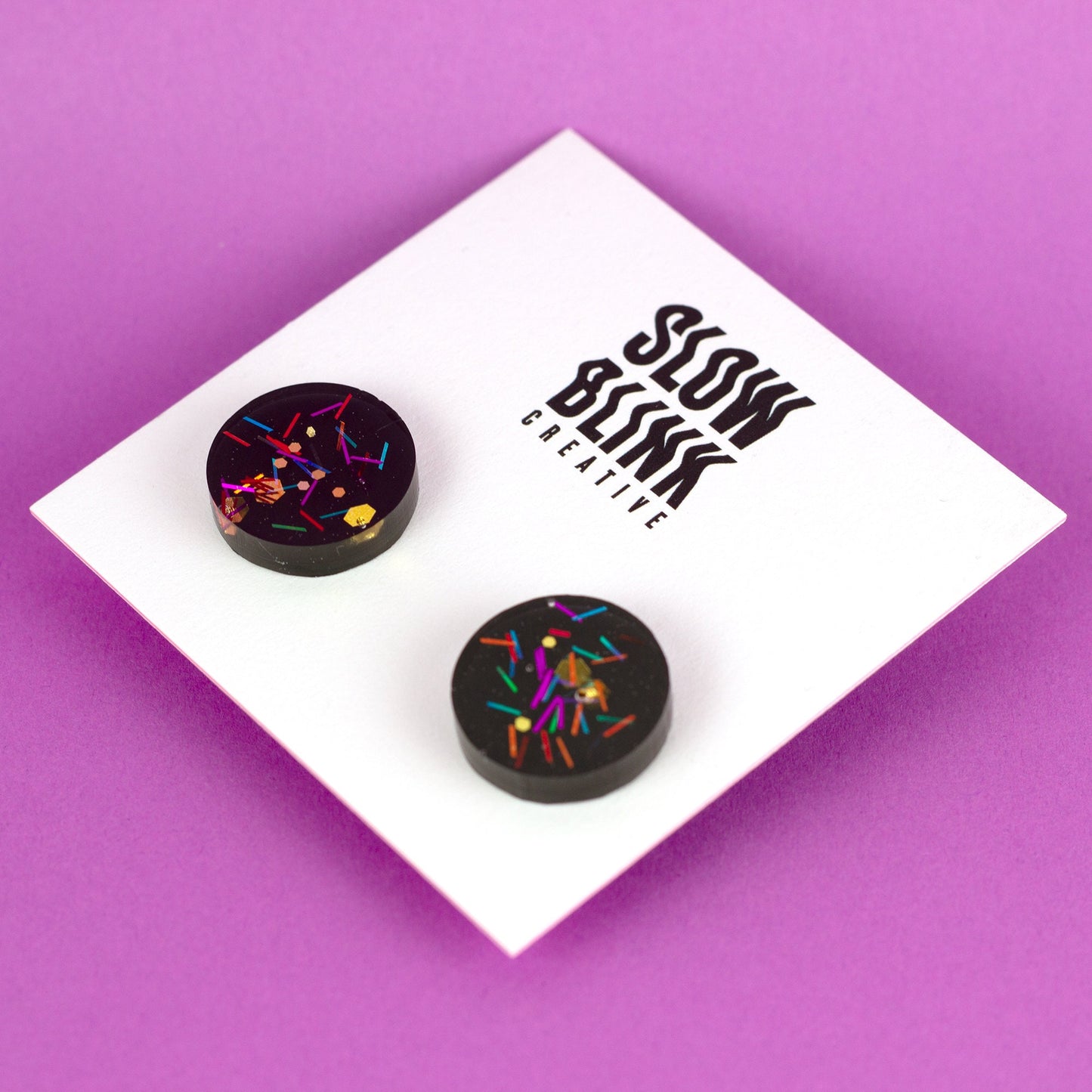 Round Black Earrings with Retro Glitter