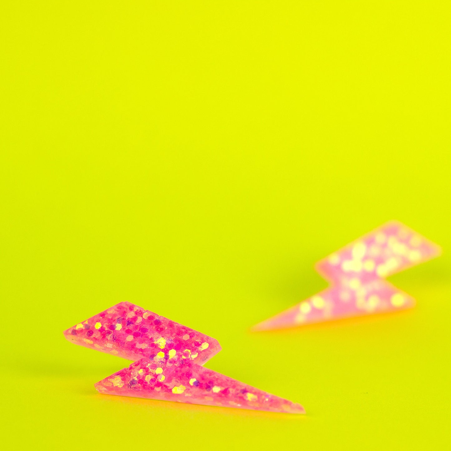 Medium Bubblegum Pink Iridescent Glitter Lightning Bolt Earrings