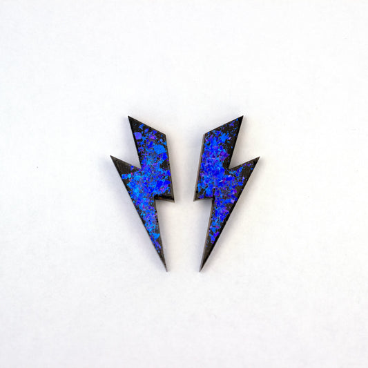 Medium Lightning Bolt Earrings / Black + Iridescent Blue